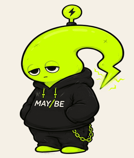 MAY, the MAY/BE mascot, giving a reluctant little wave
